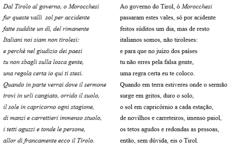 À esquerda: versão completa do famoso soneto de Vannetti. À direita: tradução.