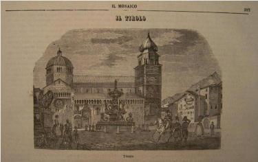 A cidade de Trento retratada em um livro escolar do século XX.