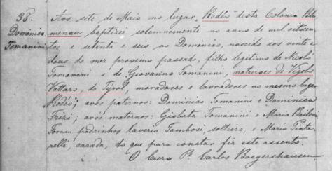 Registro de nascimento em Rodeio 1876