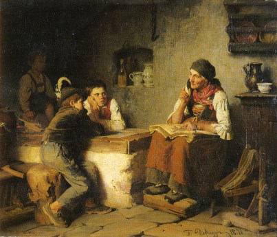 Franz von Defregger. Die Märchenrzahlerin. Óleo sobre tela.